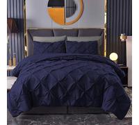 Pintuck Duvet Cover Set 100% Cotton Bedding Sets Diamond Pinch Pleated Single Double King Super King Quilt Covers with Pillow Cases (50 x 75cm) (Navy Blue, King Duvet Cover)