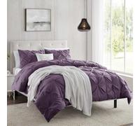 Pintuck Duvet Cover Set 100% Cotton Bedding Sets Diamond Pinch Pleated Single Double King Super King Quilt Covers with Pillow Cases (50 x 75cm) (Plum, Double Duvet Cover)