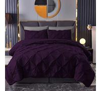 Pintuck Duvet Cover Set 100% Cotton Bedding Sets Diamond Pinch Pleated Single Double King Super King Quilt Covers with Pillow Cases (50 x 75cm) (Plum, King Duvet Cover)