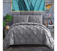 Pintuck Duvet Cover Set【Grey】Pinch Pleated Quilt Comforter Cover 600TC Premium Quality Microfiber Wrinkle & Stain Resistant Cover Bedding Set Ultra Soft Like Silk Satin Luxury (King 230x220cm)