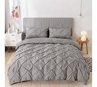 Pintuck Duvet Cover Set Pinch Pleated Quilt Comforter Cover 600TC Premium Quality Microfiber Wrinkle & Stain Resistant Bedding Set Ultra Soft Like Silk Satin Luxury Breathable (Grey, King 230x220cm)