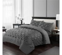 Pintuck Duvet Cover Set Super Soft Brushed Microfibre Hotel Quality White Bedding Lightweight Grey Quilt Covers Double King Superking Size Bed Sets
