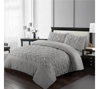 Pintuck Duvet Cover Set Super Soft Brushed Microfibre Hotel Quality White Bedding Lightweight Grey Quilt Covers Double King Superking Size Bed Sets