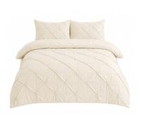 Pintuck Duvet Cover Set with Pillowcases | Diamond Pinch Pleat Quilt Bedding Set | Soft Brushed Microfiber | Hotel Quality | Machine Washable | Single To Super King (Cream Super KIng)