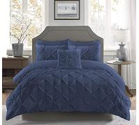 Pintuck Pinch Pleated Duvet Cover Set With Matching Pillow Cases 100% Cotton Ultra Soft Breathable Luxury Hotel Quality Quilt Bedding Cover Sets All UK Sizes (Navy Blue, Single)