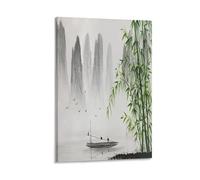 Pintura Tradicional China En Lienzo De Paisaje Blanco Y Negro Poster (2) Art Print Wall Photo Hanging Picture Family Bedroom Decor 08x12inch(20x30cm)