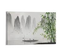 Pintura Tradicional China En Lienzo De Paisaje Blanco Y Negro Poster (3) Wall Art Picture Painting Canvas Print Artworks Bedroom Living Decor 12x18inch(30x45cm)