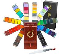 Pinturale Watercolour Paint Set - 56 Colors (Includes Metallic Paints) + Watercolour Brush - Richly Pigmented Water Colours