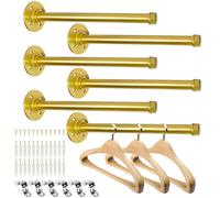 Pintuson 6 Pcs Industrial Pipe Clothes Bar 12 Inch - Wall Mount Clothing Rack - Face Out Closet Rods for Hanging Clothes Commercial Retail Boutique Laundry Shirt Display - Golden