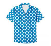 PinUp Angel Funky Hawaiian Shirt Men Short Sleeve Leopard Polka Dots Print Button Down Top Tee, Blue, XL