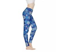 PinUp Angel High Waisted Legging for Women Indoor Sports Soft Athletic Pant for Yoga Workout, Blue Snowflake Christmas, S