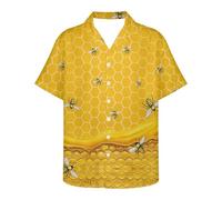 PinUp Angel Men's Short Sleeve Button Down Vintage Bowling Shirts Hawaiian Beach Shirt Summer Regular Fit Top, Yellow Honey Bee, XXL
