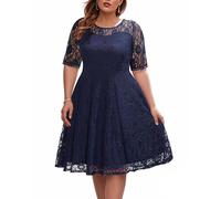 Pinup Fashion Plus Size Dresses Wedding Guest Semi Formal Lace Cocktail Graduation Party Summer Midi A Line Dress, Navy, 20 Plus