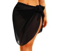 Pinup Fashion Plus Size Swimsuit Cover Ups Women Sarong Wraps Chiffon Beach Sheer Pareo, Black, 16-18 Plus