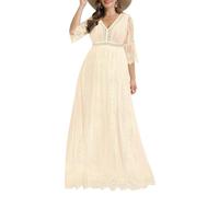 Pinup Fashion Plus Size Wedding Dress Boho - Maxi Bridal Shower Bohemian Formal Lace Long Dresses, Beige, 22 Plus
