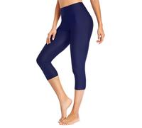 Pinup Fashion Swim Pants Women - Swimming Capris High Waisted Swimsuit Leggings UV Swimwear Tights, Navy Blue, S