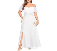 Pinup Fashion Women Plus Size Bridesmaid Dresses - Off The Shoulder Formal Wedding Guest Bridal Shower Long Dress, White, 22 Plus