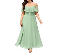 Pinup Fashion Women Plus Size Bridesmaid Dresses - Off The Shoulder Formal Wedding Guest Bridal Shower Long Dress, Sage Green, 18 Plus