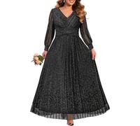 Pinup Fashion Women Plus Size Formal Dresses - Evening Gowns Long Sleeve Wedding Guest Glitter Prom Long Dress, Black, 24 Plus