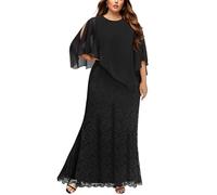 Pinup Fashion Women's Plus Size Cape Dress with Chiffon Overlay Gown Formal Evening Lace Long Mermaid Dresses 2024, Black, 26 Plus
