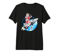 Pinup Girl Astronaut Riding a Rocket in Space Premium T-Shirt