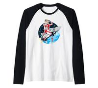 Pinup Girl Astronaut Riding a Rocket in Space Raglan Baseball Tee