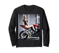 Pinup Girl T Shirt for Men - Sexy Blonde Girl on Motorcycle Long Sleeve T-Shirt