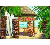 Pinup Girl Vintage Metal Sign Aloha Island Tiki Beach Surf Poster Wall Art Tin Sign 8x12 inch