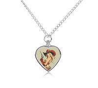 Pinup Hot Woman with Gun Heart Silver Pet Urn Necklace Memorials Funerary Ashes Classic Pendant for Dog Cat Lover