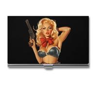 Pinup Hot Woman with Guns Business Card Holder for Men Women