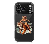 Pinup Riding on Tiger Cell Phone Case Compatible with iPhone 17/17 Air/17 Pro/17 Pro Max Glass Back Protective Shell