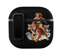 Pinup Riding on Tiger Compatible with Airpods 4 Case PC Scratch-Resistant Drop-Proof Protective Cover with Secure Buckle