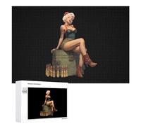 Pinup Sitting on Top of Bullets Funny Wooden Puzzle Adults Difficult Jigsaw Puzzles with Storage Box for Family Game Birthday Gift