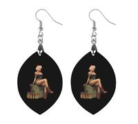 Pinup Sitting on Top of Bullets Printed Wooden Earrings Pendants Lightweight Dangle Drop Earring Charms Gifts for Women