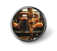 Pinup Women Sexy Hot Rod Car Garage Man Cave Round Brooch Pins Badge Printed Button Tie Lapel Backpack Pin Decoration for Women Men