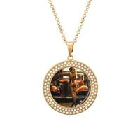 Pinup Women Sexy Hot Rod Car Garage Man Cave Round Pendant Necklaces for Women Alloy Rhinestone Jewelry Custom Picture Necklace