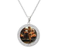 Pinup Women Sexy Hot Rod Car Garage Man Cave Round Pendant Necklaces for Women Alloy Rhinestone Jewelry Custom Picture Necklace