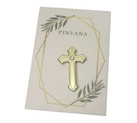 PINVANA Religious Cross Lapel Pin - Gold Enamel with rhinestone
