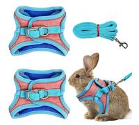 PINVNBY 2 Pack Rabbit Leash and Harness Set Double Buckle Bunny Harness with Reflective Strips Adjustable Eescape Proof Rabbits Walks Accessories for Squirrel Kitten Puppy (Blue Pink, S)