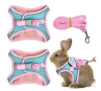 PINVNBY 2 Pack Rabbit Leash and Harness Set Double Buckle Bunny Harness with Reflective Strips Adjustable Eescape Proof Rabbits Walks Accessories for Squirrel Kitten Puppy (Pink Green, S)
