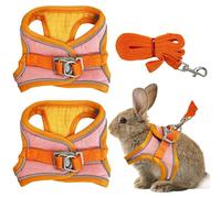 PINVNBY 2 Pack Rabbit Leash and Harness Set Double Buckle Bunny Harness with Reflective Strips Adjustable Eescape Proof Rabbits Walks Accessories for Squirrel Kitten Puppy (Orange Pink, S)