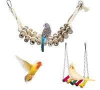 PINVNBY 2PCS Bird Toys, Bamboo Bird Rope Ladder with Colorful Wooden Bird Swing Toy for Cage, Parakeet Cage Accessories for Small and Medium Birds Budgie Conure Cockatiel