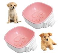 PINVNBY 2PCS Dog Crate Water Bowl 2in1 Crate Type Pet Hanging Bowl for Crates Plastic Removable Kennel Cage Water Bowls Coop Cup for Dog Puppy Spaniel Hedgehog Rabbit Bird Hamster(Pink)