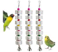 PINVNBY 3 Pack Bird Chewing Toy Lava Calcium Bird Beak Grinding Stone with Bell Hanging Parakeet Cage Accessories for Parrots Budgies Cockatiels African Grey (7 Block Per String)