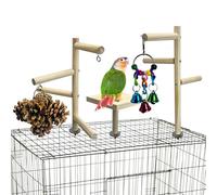 PINVNBY 3 PCS Wooden Small Bird Playground for Top of Cage, Wood Parrot Stands Perch Birds Gym with Hanging Chewing Toys Bird Cage Accessories for Parakeet Conure Love Birds Budgie