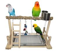 PINVNBY Bird Playground Parrot Playstand Birds Play Stand Wood Exercise Perch Gym Stand Playpen Ladder with Feeder Cups Hanging Swing Toys for Parakeet Conure Cockatiel Budgie Cage Accessories