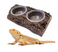 PINVNBY Double Gecko Feeder Bowl Resin Rock Reptile Water Dish with Feeding Cups Gecko Reptile Terrarium Tank Accessories for Bearded Dragons Leopard Lizard Snake Chameleon