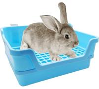 PINVNBY Extra Large Rabbit Litter Box Small Animal Potty Trainer Huge Bunny Litter Pan Plastic Pet Corner Toilet with Mash for Adult Guinea Pigs Chinchillas Ferrets (Blue)