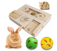 PINVNBY Guinea Pig Foraging Toys - Hamsters Interactive Enrichment Wooden Puzzle Feeder with Rabbit Food Treat Ball for Chinchillas, Bunny, Small Pets Natural Chew Safe Design Mental Stimulation