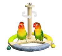 PINVNBY Hanging Bird Stand Perch Toy Wooden Spinning Parrot Perch with Cotton Rope and Bell Interactive Cockatiel Toy Bird Cage Accessories for Parakeets Conures Budgies Finches Lovebirds